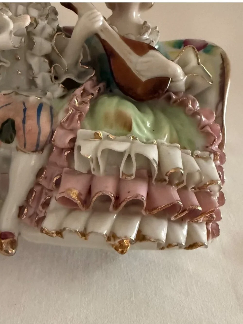 Vintage Bone China Lace Musical Couple Figurine Mandolin Players Hand Painted Po - Picture 6 of 15